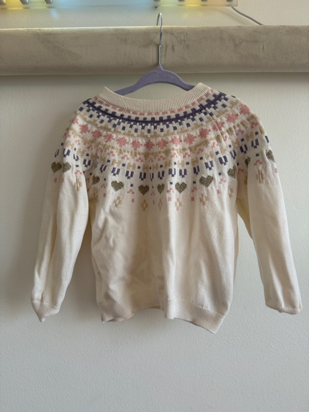 H&M Christmas Fair Isle Sweater with Pink, Navy & Gold Accents